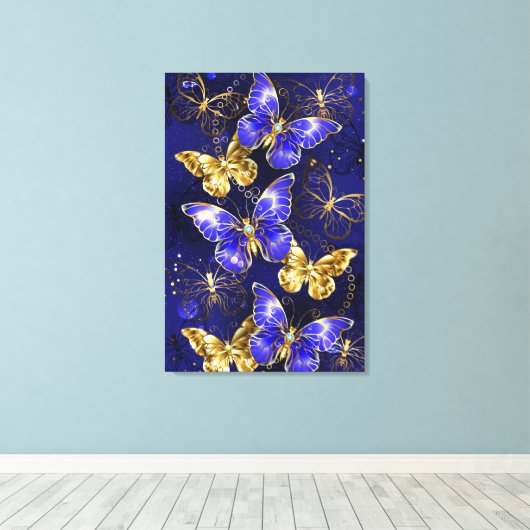 Compositie met Sapphire Butterflies Canvas Afdruk (Insitu (Houten vloer))