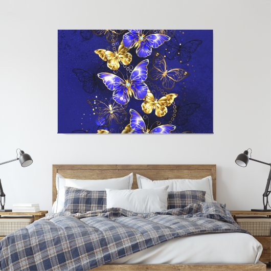 Compositie met Sapphire Butterflies Canvas Afdruk (Insitu (Slaapkamer))