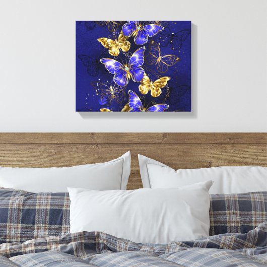 Compositie met Sapphire Butterflies Canvas Afdruk (Insitu (Slaapkamer))
