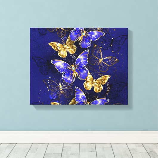 Compositie met Sapphire Butterflies Canvas Afdruk (Insitu (Houten vloer))
