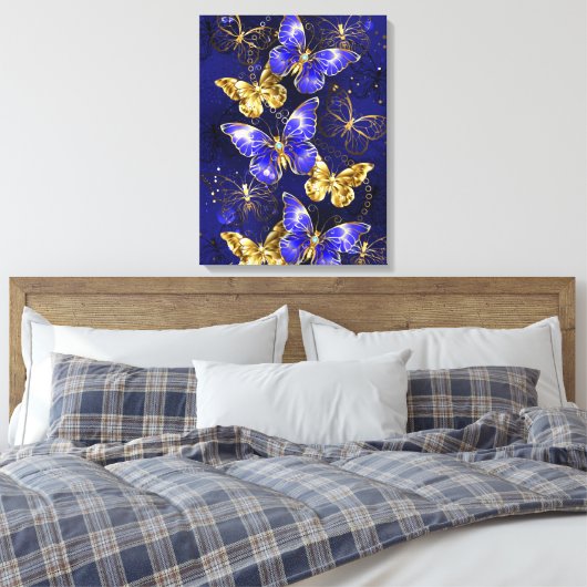 Compositie met Sapphire Butterflies Canvas Afdruk (Insitu (Slaapkamer))