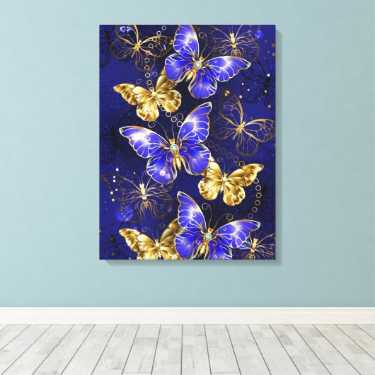 Compositie met Sapphire Butterflies Canvas Afdruk (Insitu (Houten vloer))