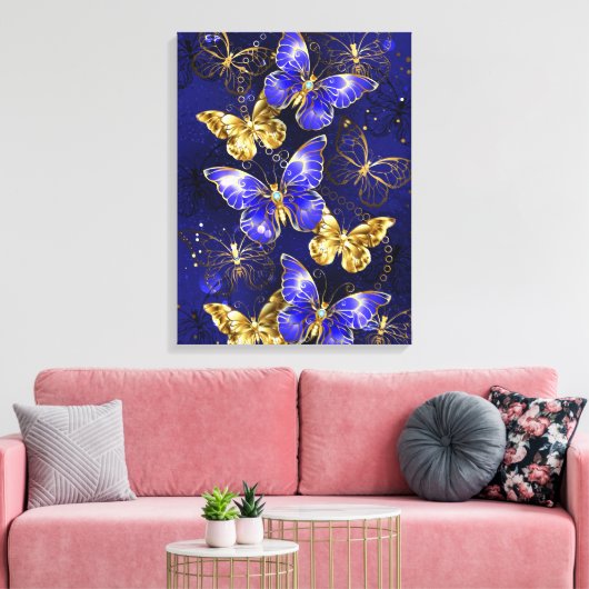 Compositie met Sapphire Butterflies Canvas Afdruk (Insitu (Woonkamer))