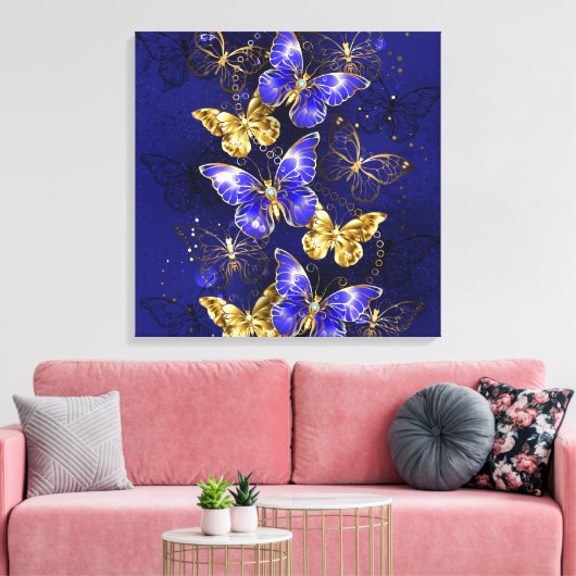 Compositie met Sapphire Butterflies Canvas Afdruk (Insitu (Woonkamer))