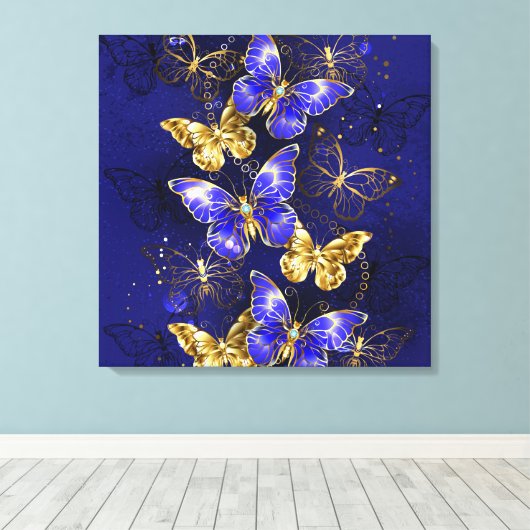 Compositie met Sapphire Butterflies Canvas Afdruk (Insitu (Houten vloer))