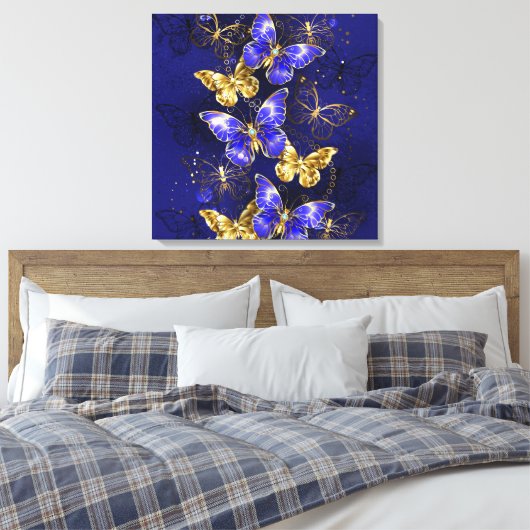 Compositie met Sapphire Butterflies Canvas Afdruk (Insitu (Slaapkamer))