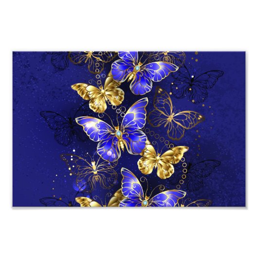 Compositie met Sapphire Butterflies Foto Afdruk (Voorkant)