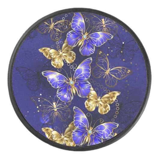 Compositie met Sapphire Butterflies Hockey Puck (Voorkant)