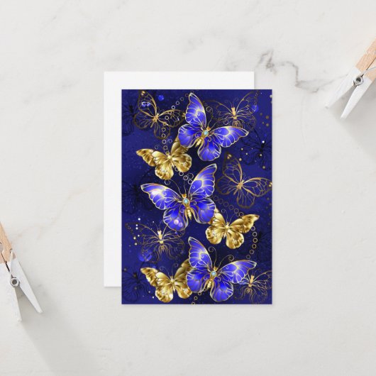 Compositie met Sapphire Butterflies Kaart (Voorkant / Achterkant in situ)