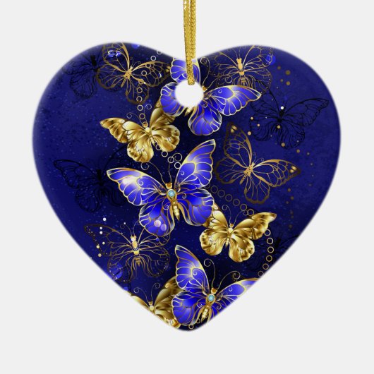 Compositie met Sapphire Butterflies Keramisch Ornament (Voorkant)