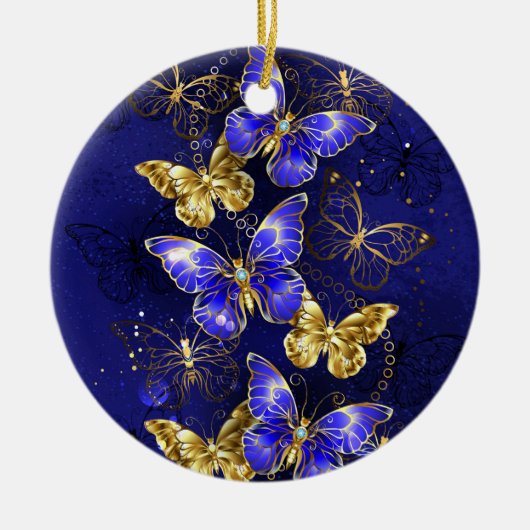 Compositie met Sapphire Butterflies Keramisch Ornament (Voorkant)
