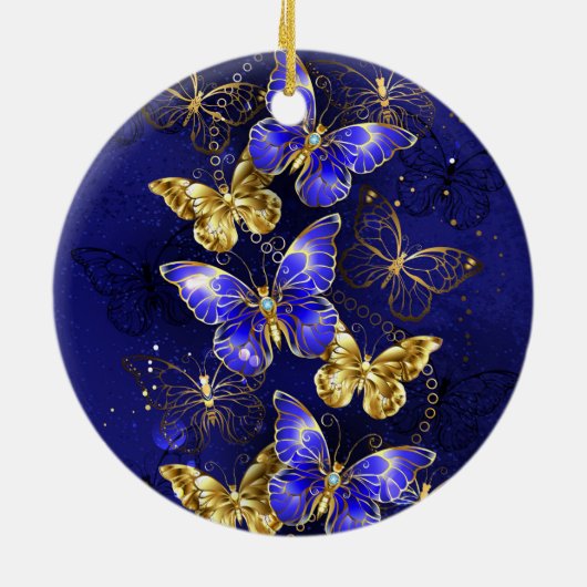 Compositie met Sapphire Butterflies Keramisch Ornament (Achterkant)