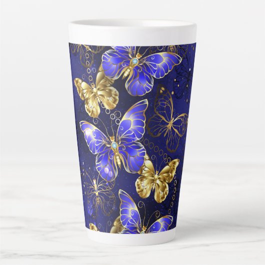 Compositie met Sapphire Butterflies Latte Mok (Voorkant)