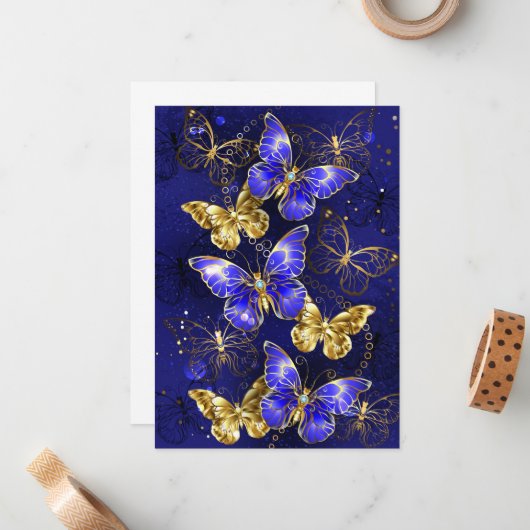 Compositie met Sapphire Butterflies Notitiekaartje (Voorkant / Achterkant in situ)