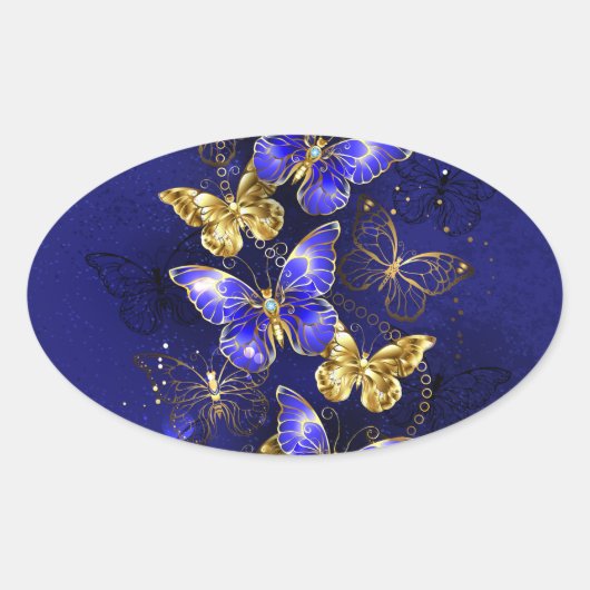Compositie met Sapphire Butterflies Ovale Sticker (Voorkant)