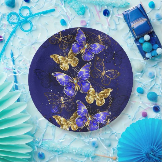 Compositie met Sapphire Butterflies Papieren Bordje (Feest)
