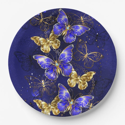Compositie met Sapphire Butterflies Papieren Bordje (Voorkant)