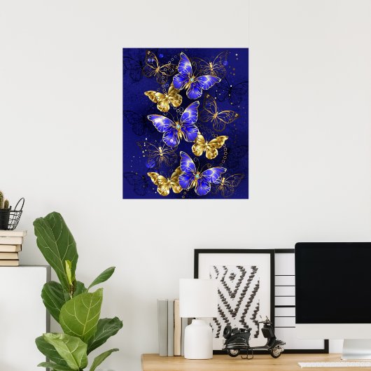 Compositie met Sapphire Butterflies Poster (Thuiskantoor)