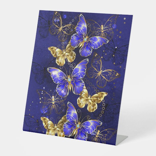 Compositie met Sapphire Butterflies Reclamebord Met Voetstuk (Voorkant)