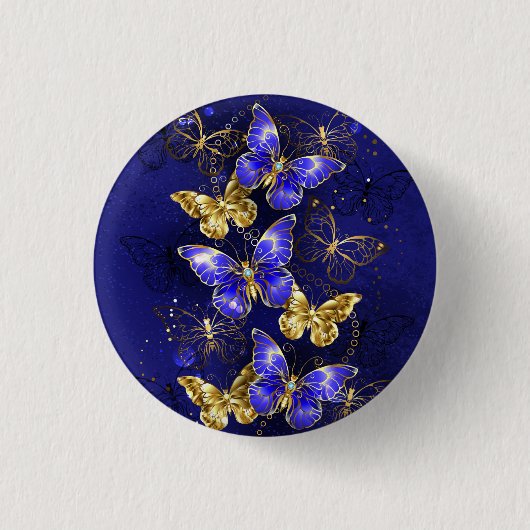 Compositie met Sapphire Butterflies Ronde Button 3,2 Cm (Voorkant)