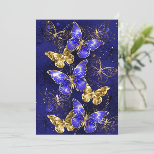 Compositie met Sapphire Butterflies Save The Date (Staand voorkant)