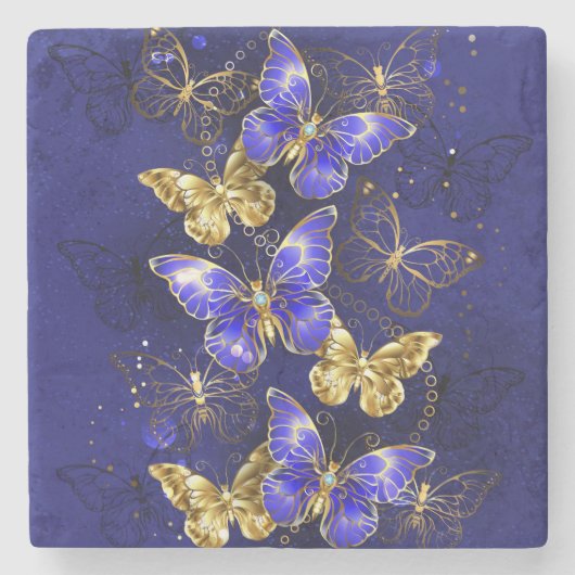 Compositie met Sapphire Butterflies Stenen Onderzetter (Voorkant)
