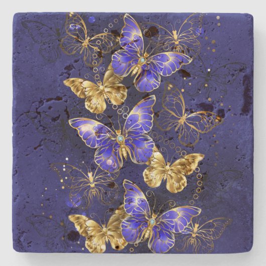 Compositie met Sapphire Butterflies Stenen Onderzetter (Voorkant)