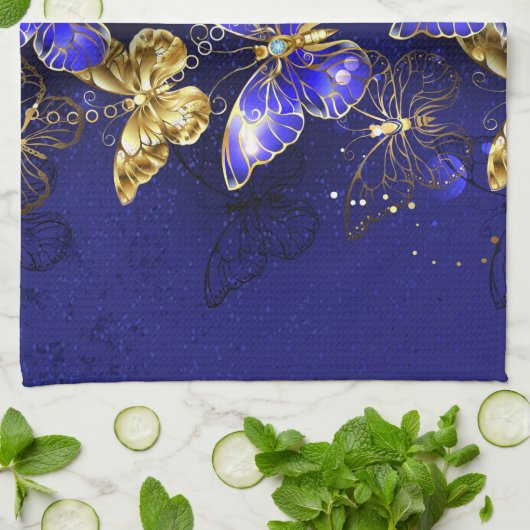 Compositie met Sapphire Butterflies Theedoek (Gevouwen)