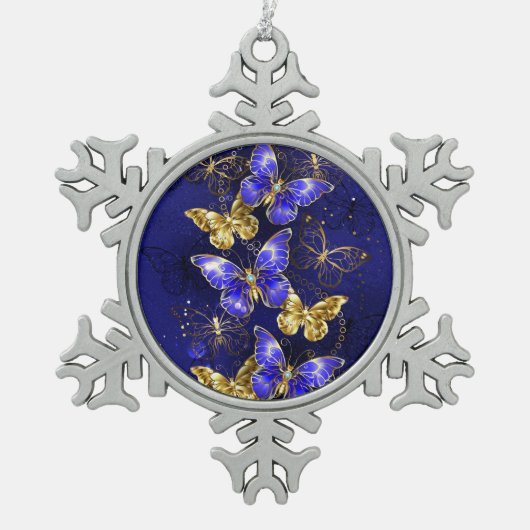 Compositie met Sapphire Butterflies Tin Sneeuwvlok Ornament (Voorkant)