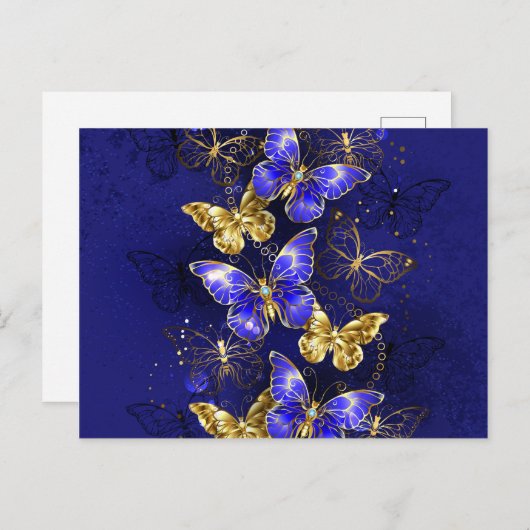 Compositie met Sapphire Butterflies Uitnodiging Briefkaart (Voorkant / Achterkant)