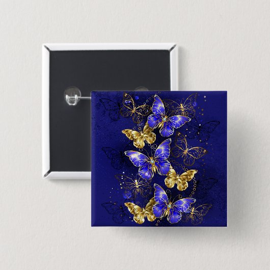 Compositie met Sapphire Butterflies Vierkante Button 5,1 Cm (Voorkant /achterkant)