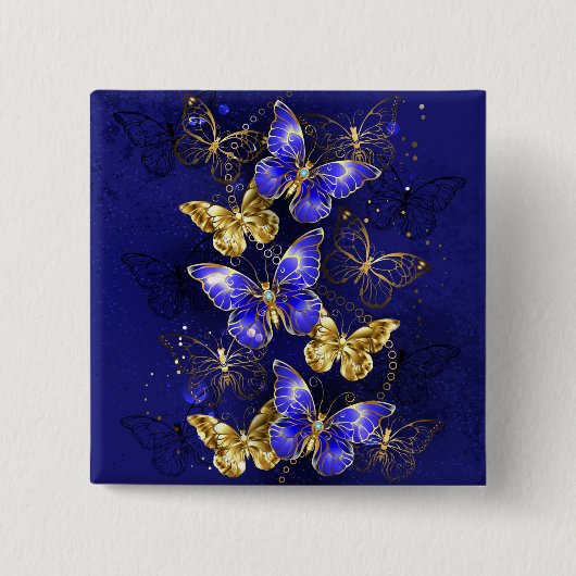Compositie met Sapphire Butterflies Vierkante Button 5,1 Cm (Voorkant)
