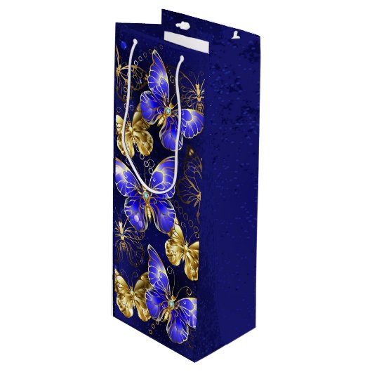 Compositie met Sapphire Butterflies Wijn Cadeautas (Voorkant Gekanteld)