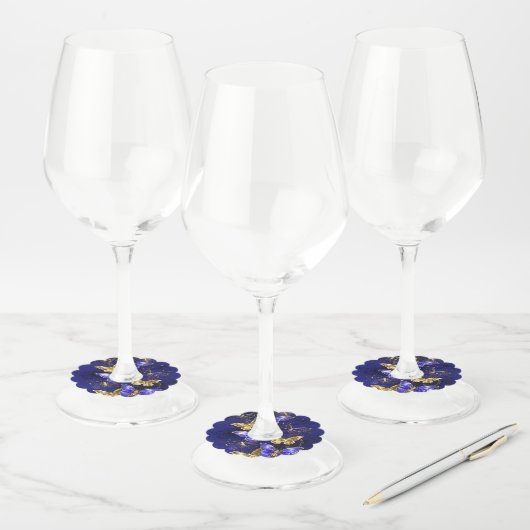 Compositie met Sapphire Butterflies Wijnglaslabel (Set)
