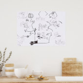 Compositie met Surrealistische Tekeningen Kleurpla Poster (Keuken)