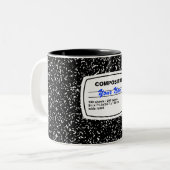 Compositie notebook tweekleurige koffiemok (Voorkant links)