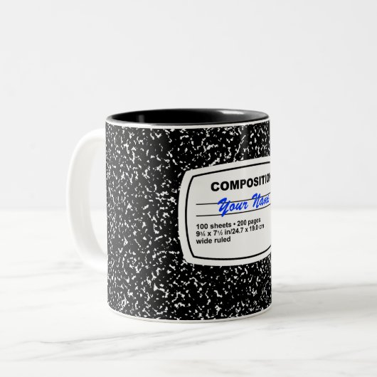 Compositie notebook tweekleurige koffiemok (Voorkant links)