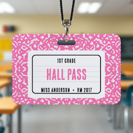 Compositie Notitieboek Classroom Hall Pass Roze Badge