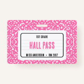 Compositie Notitieboek Classroom Hall Pass Roze Badge (Voorkant)