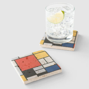 Compositie Rood, Geel, Blauw, Zwart Mondriaan Stenen Onderzetter