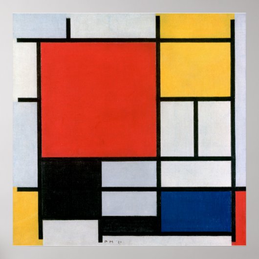 Compositie Rood, Geel, Blauw, Zwart van Mondriaan Poster (Voorkant)