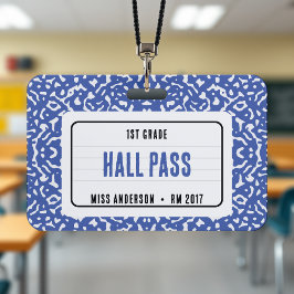 Compositie schrift klas hall pass blauw badge
