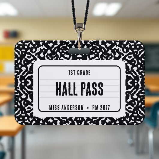 Compositie schrift klas hall pass zwart badge