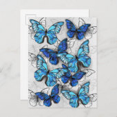 Compositie van witte en blauwe vlinders aankondigingskaart (Voorkant / Achterkant)