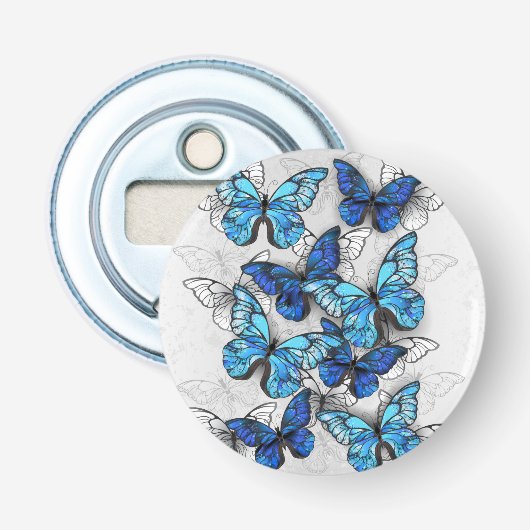 Compositie van witte en blauwe vlinders button flesopener (Voorkant)