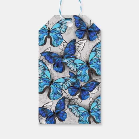 Compositie van witte en blauwe vlinders cadeaulabel (Voorkant)