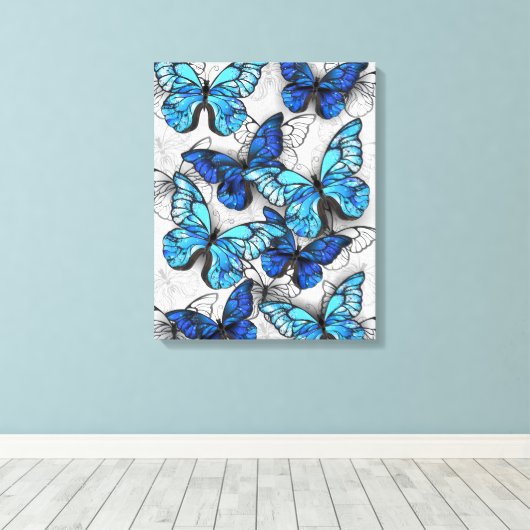 Compositie van witte en blauwe vlinders canvas afdruk (Insitu (Houten vloer))