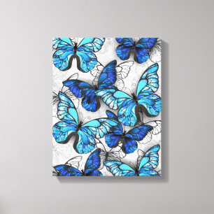 Compositie van witte en blauwe vlinders canvas afdruk