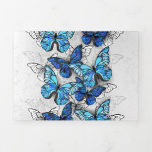 Compositie van witte en blauwe vlinders drieluik uitnodiging