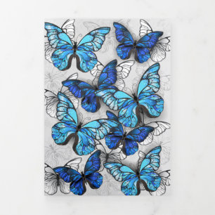 Compositie van witte en blauwe vlinders drieluik uitnodiging